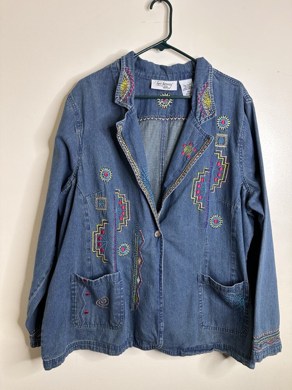 Vintage Two Twenty Collection Size 2XL Embroidered Denim Jacket Colorful Floral